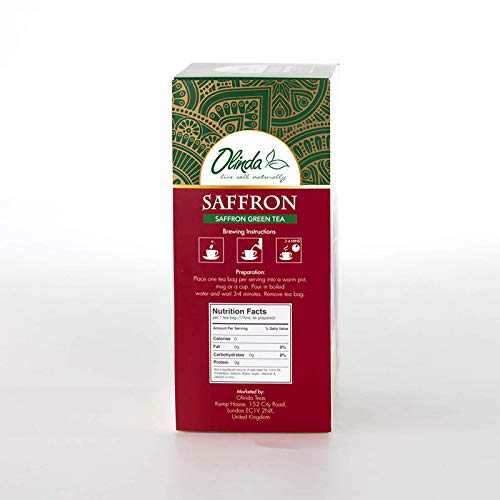 Olinda Saffron Ceylon Mint Green Tea | Caffeinated Tea Bags, Brew Hot or Cold, 28 Tea Bags - Pack of 1