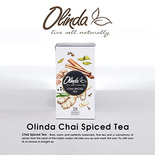 Olinda Chai Spice Black Caffeinated Tea Bags with Cinnamon, Ginger, Cardamom and Pepper Caffeinated Tea Bags, 28 Caffeinated Tea Bags