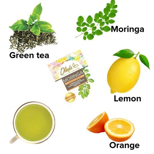 Olinda Moringa Citrus Green Tea with Moringa Leaves with Oraange and Lemon Pieces | Caffeine-Free Tea Bags, Brew Hot or Cold, 28 Tea Bags - Pack of 1