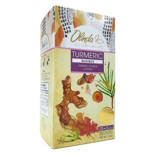 Olinda Turmeric Rooibos Tea, Anti-Inflammatory, Antioxidant-Rich | Caffeine-Free Tea Bags, Brew Hot or Cold, 28 Tea Bags - Pack of 1