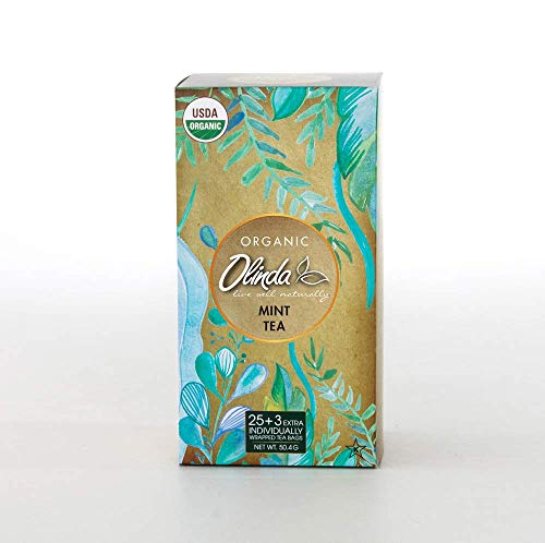 Olinda Organic Mint Tea with Menthol for Digestive | Caffeine-Free Tea Bags, Brew Hot or Cold, 28 Tea Bags - Pack of 1