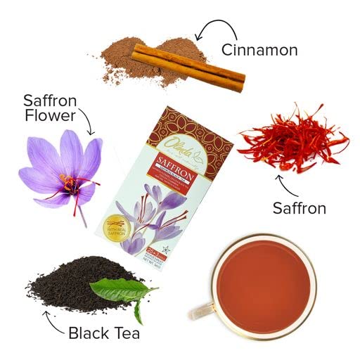 Olinda Herbal Saffron Ceylon Black Cinnamon Tea | Caffeinated Tea Bags, Brew Hot or Cold, 28 Tea Bags - Pack of 6